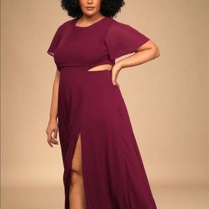 NWT Lulu’s 3X cut out maxi burgundy dress flutter sleeves